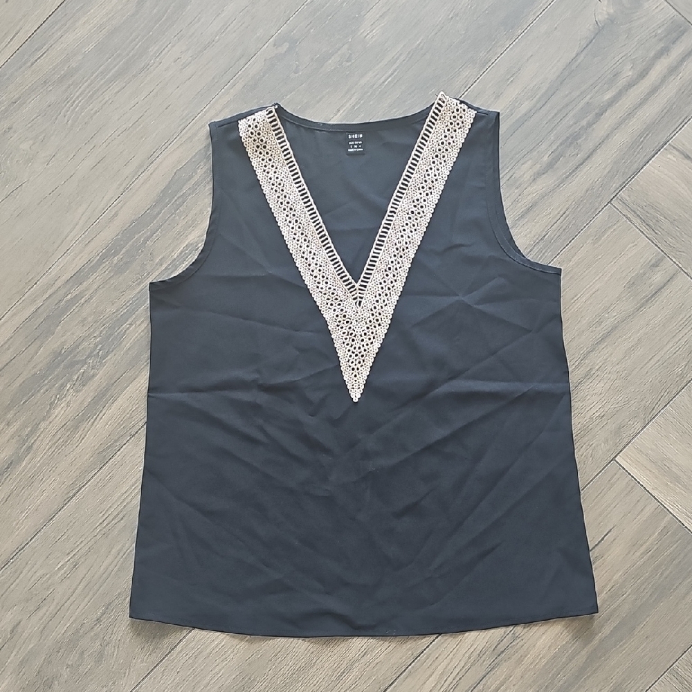 SHEIN Black Tank Top with Silver V-Neck